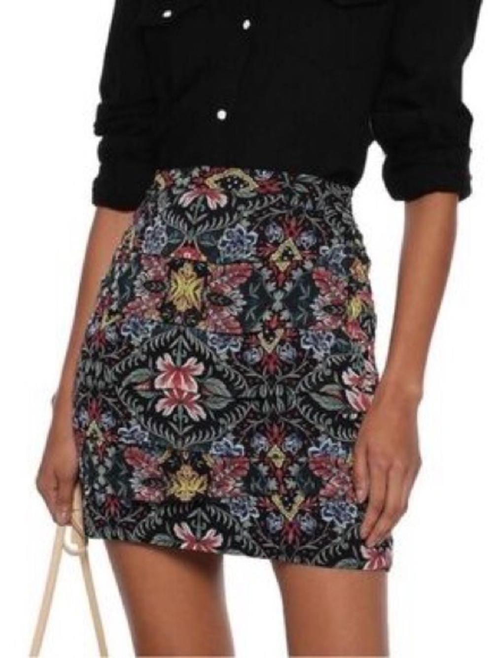 Rebecca Minkoff Adalynn Shirred Black Floral Mini Skirt Size 2
